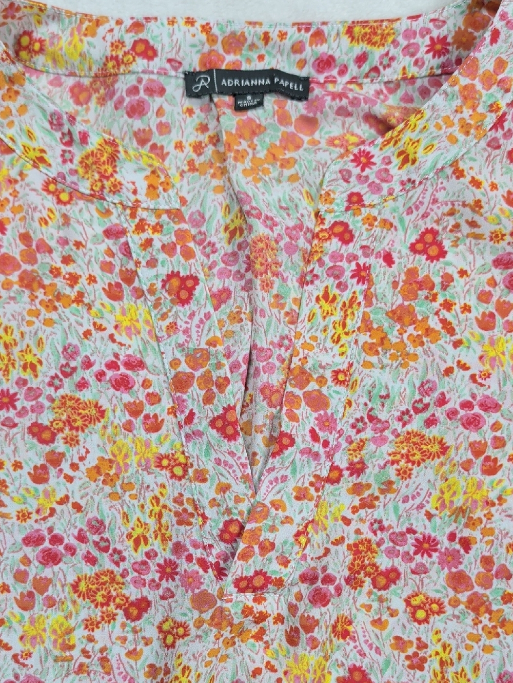 Adrianna Papell Floral Sleeveless V-Neck Blouse - Pink Orange Yellow - Size S - Picture 4 of 10